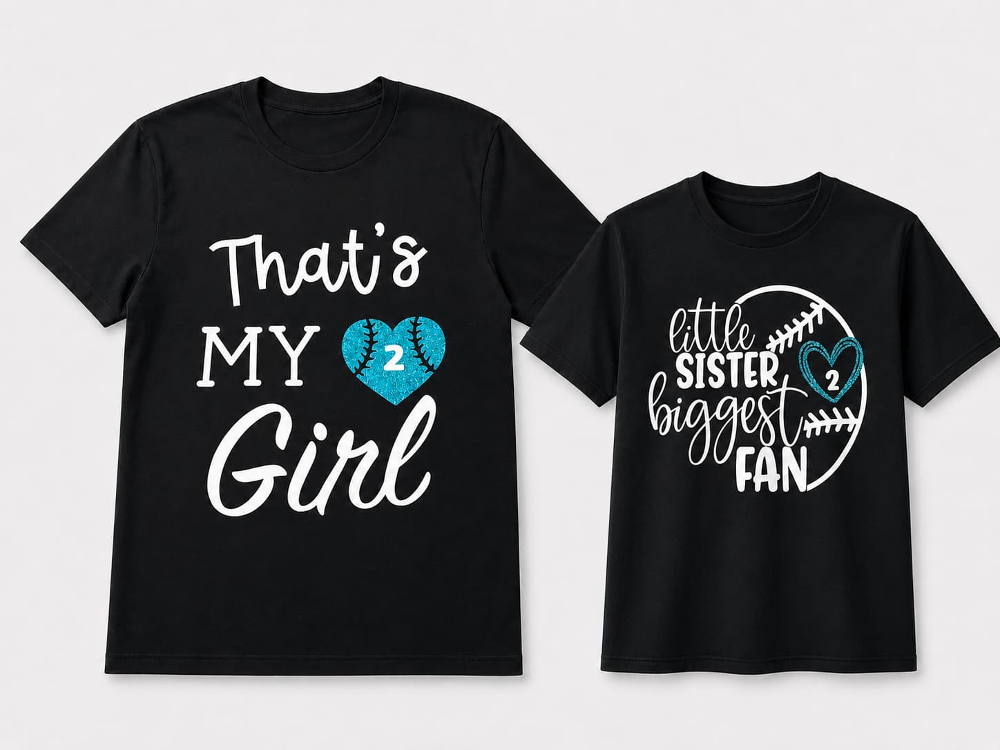 Matching black tees, That's my girl for mom and little sister biggest fan for kids